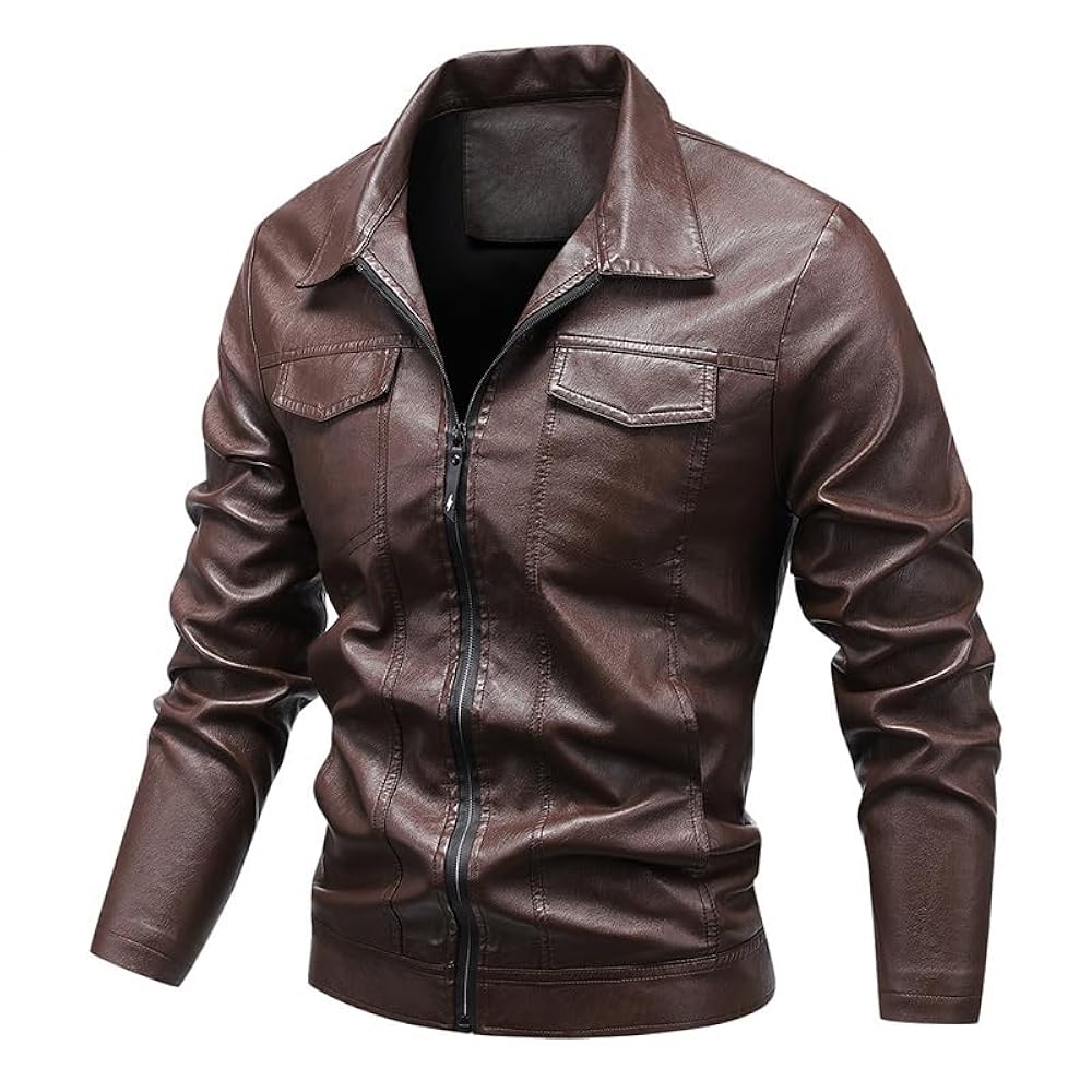 Wjnvfioo Men Leather Jacket Classic Slim Fit Motorcycle PU
